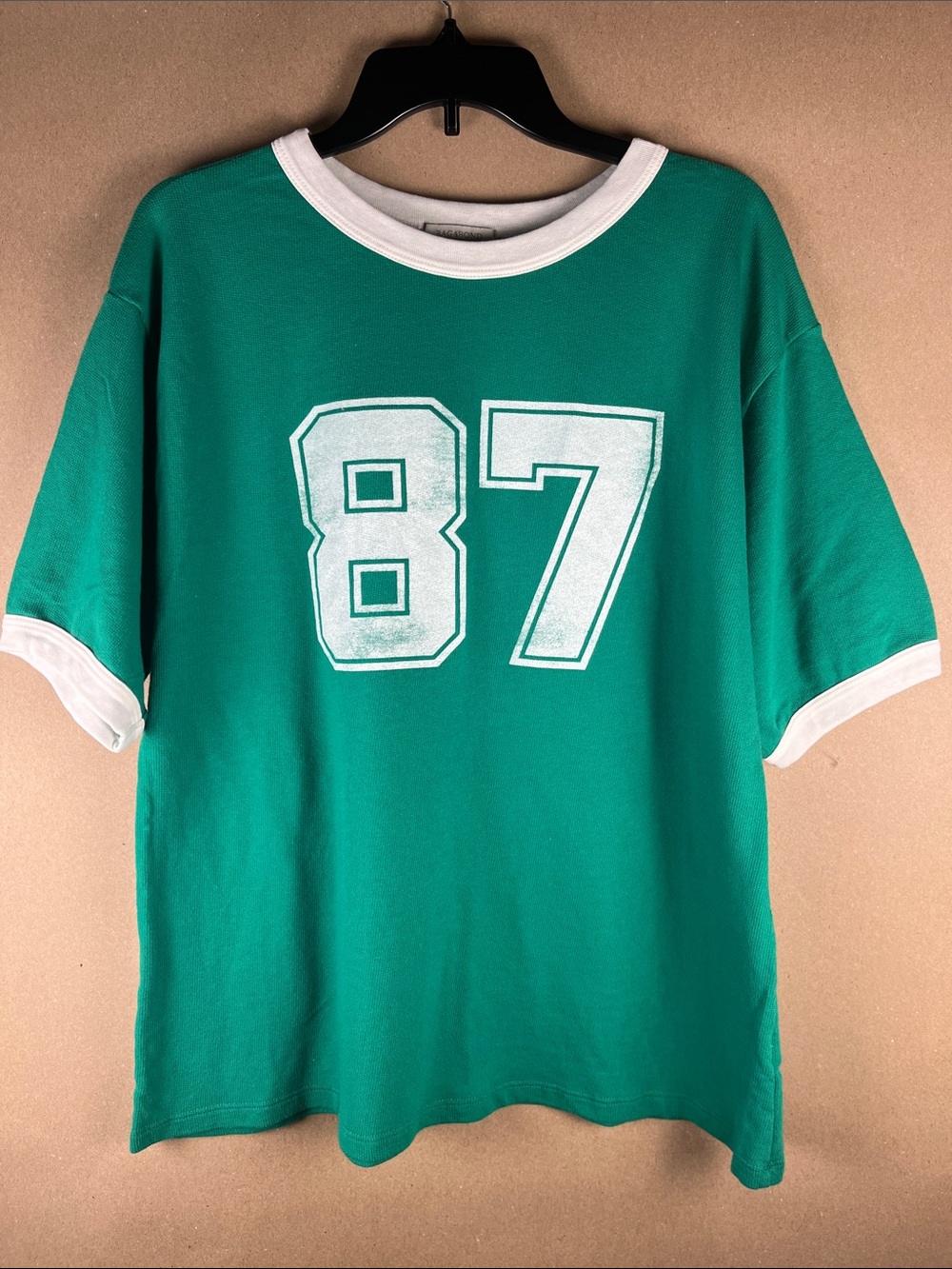 Ragabond Studio Varsity Ringer Tee M Green Waffle Knit Organic Cotton USA MWOT
